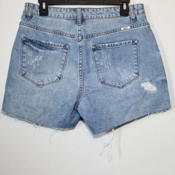 KanCan Button Fly Cut Off Jean Shorts Light Hi Rise Distressed Size Large H12810 - Picture 11 of 12